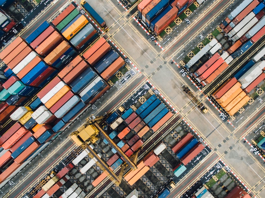 International shipping containers at a port