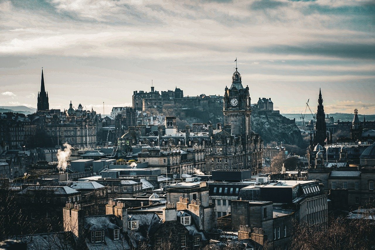 The Edinburgh skyline, with the castle and the Balmoral clock tower