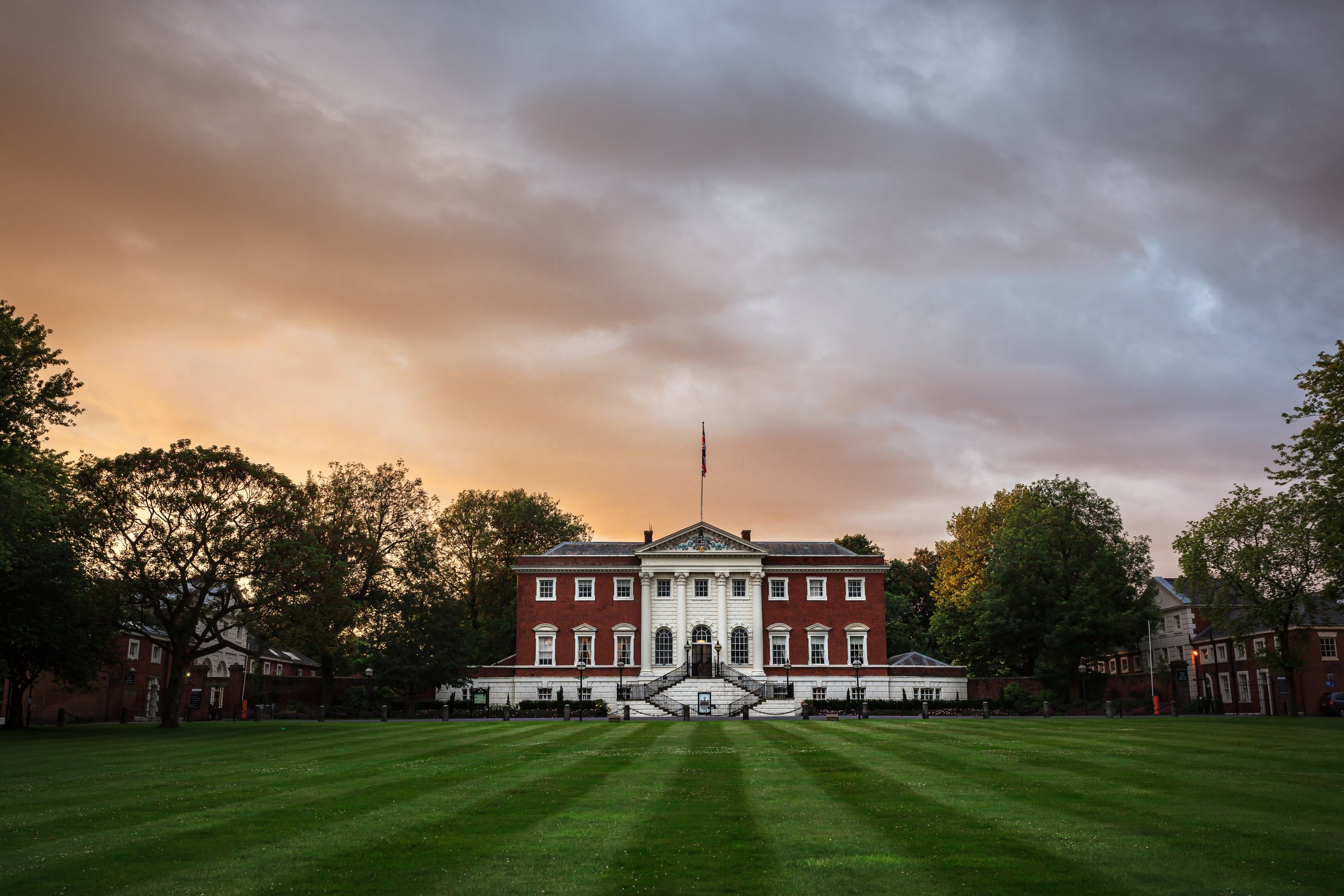 Warrington Town Hall at sunset